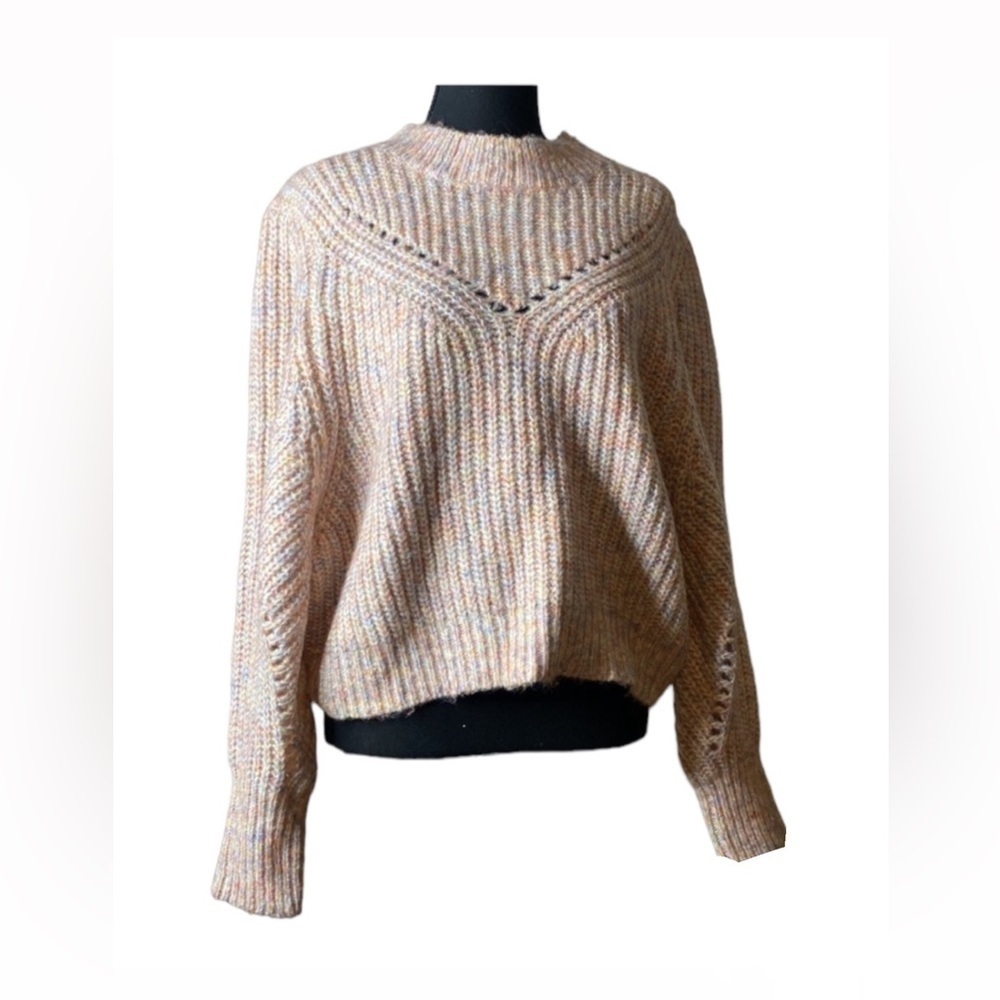 NWT Topshop Womens Multi Pastel Cropped Sweater Sz 12 Mock Neck and Puff Sleeves